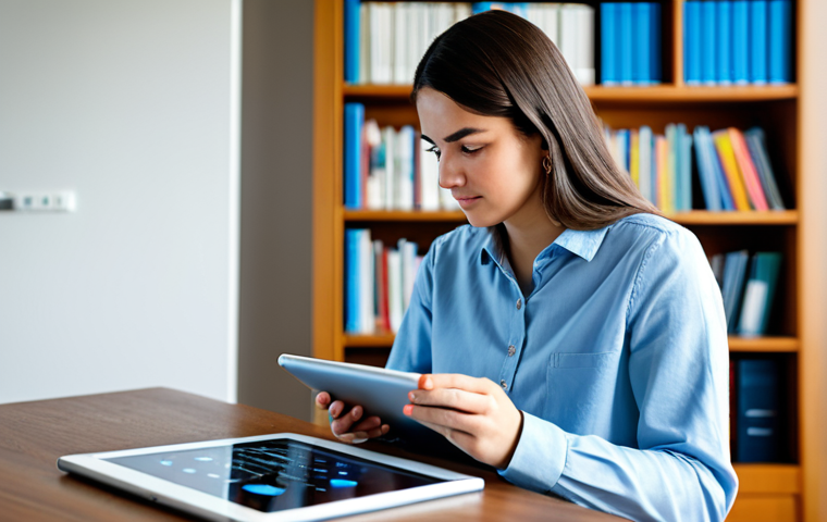 A young adult student (neutral gender presentation), fully clothed in modest, professional-casual attire, is deeply focused on a digital tablet in a bright, modern home office. The tablet displays an interactive, adaptive learning platform with engaging graphics, symbolizing personalized learning and AI integration. The background features blurred bookshelves and a glimpse of natural light, creating a calm learning environment. The overall atmosphere is one of focused, personalized learning, emphasizing technology as a guide. safe for work, appropriate content, fully clothed, professional, perfect anatomy, correct proportions, well-formed hands, natural body proportions, natural pose, professional photography, high quality.