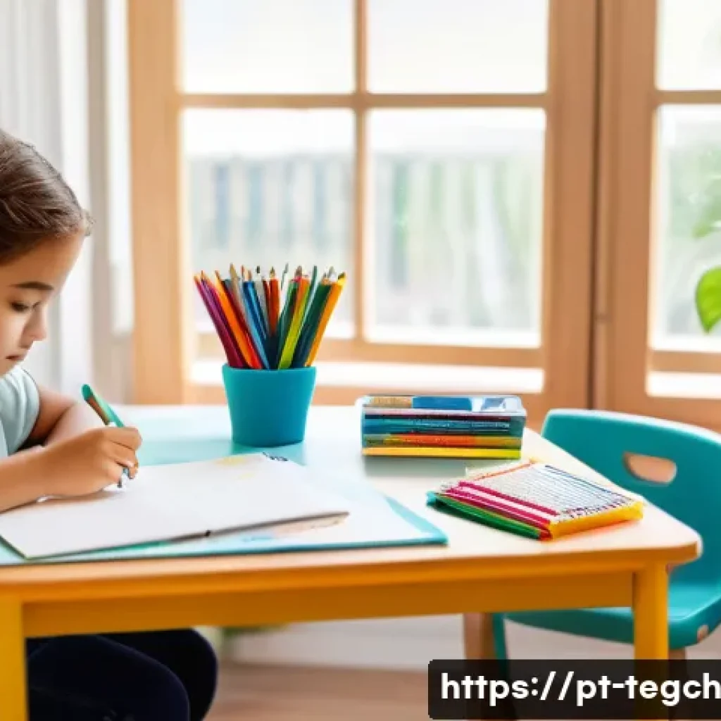 홈스쿨링에서의 시간 관리 기법 - A bright and cozy homeschooling study room in a Brazilian family home, featuring a wooden desk near ...