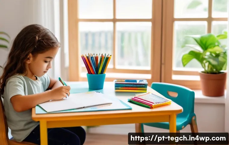 홈스쿨링에서의 시간 관리 기법 - A bright and cozy homeschooling study room in a Brazilian family home, featuring a wooden desk near ...