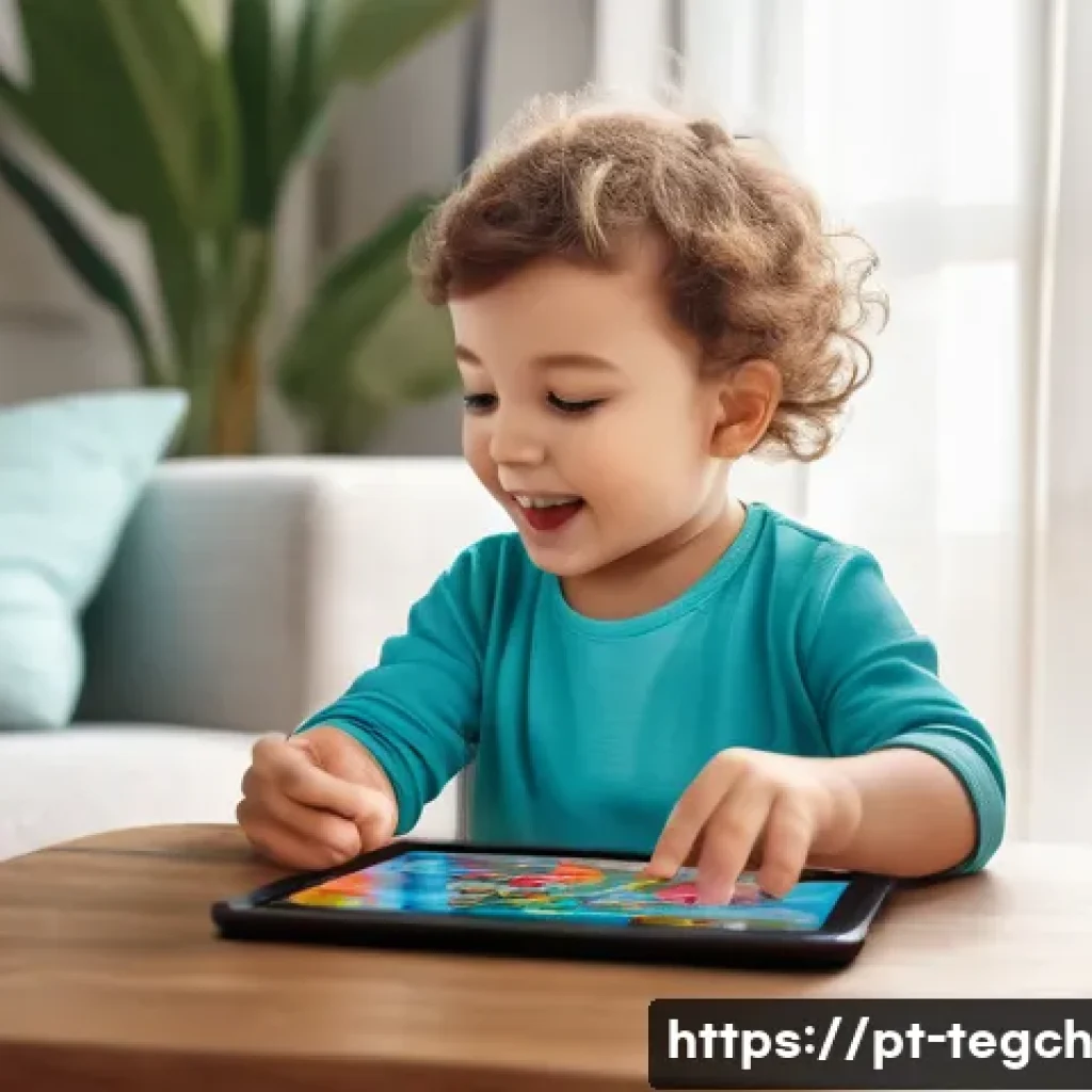 홈스쿨링을 위한 기초 영어 교육 방법 - A cheerful young child wearing colorful casual clothes and a diaper, sitting at a small wooden table...