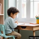Home 23 홈스쿨링의 지속 가능성을 위한 팁 - A cozy and well-organized homeschooling study space in a bright room with large windows allowing nat...